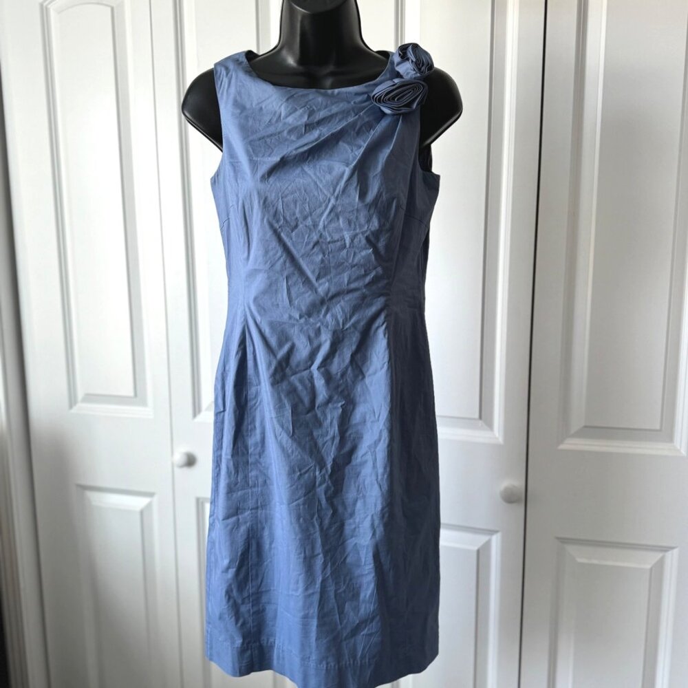 Talbots Dress 2 Petite Sheath Zip Back Sleeveless Fabric Flowers on Shoulder
